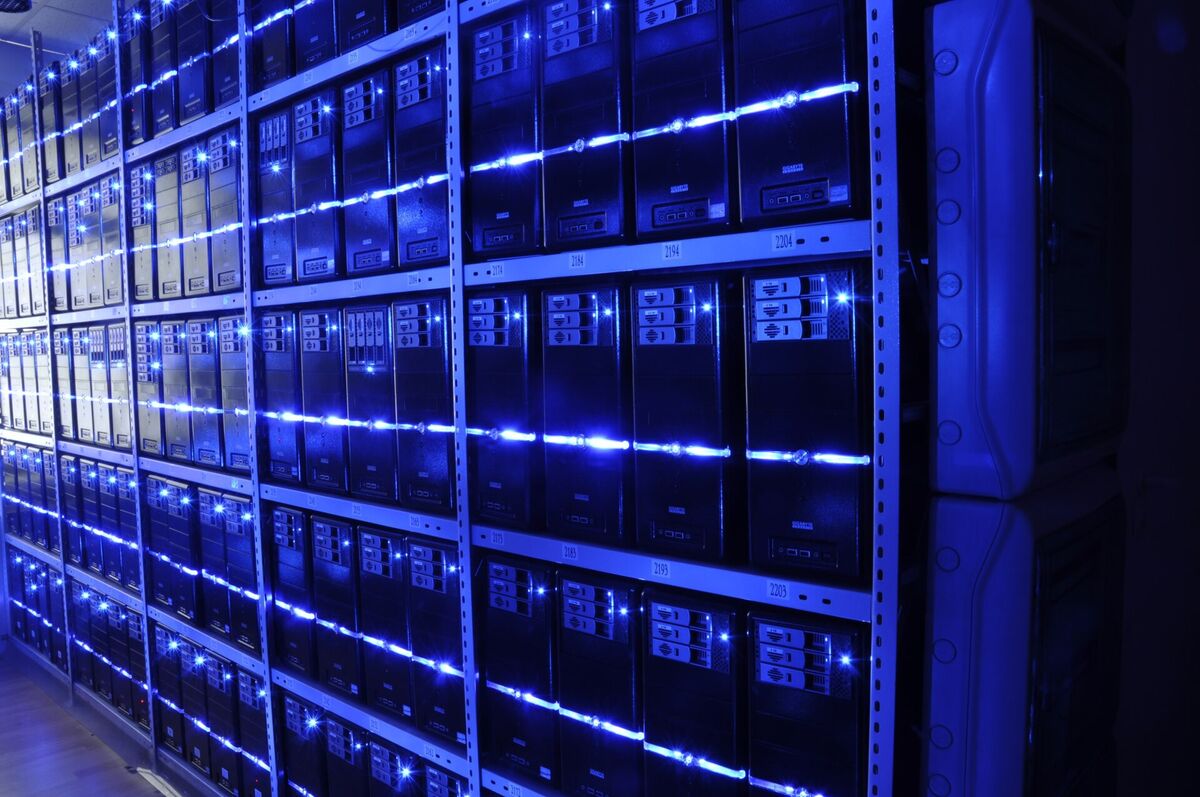 Rows of servers in a data center