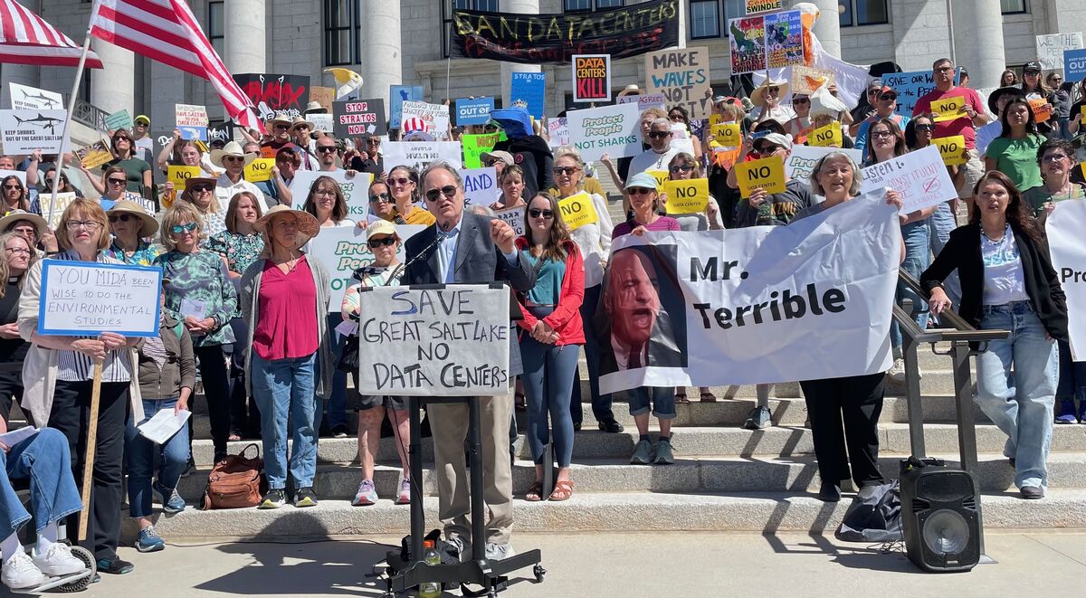 Utahns rally holding 'Save Great Salt Lake — No Data Centers' signs